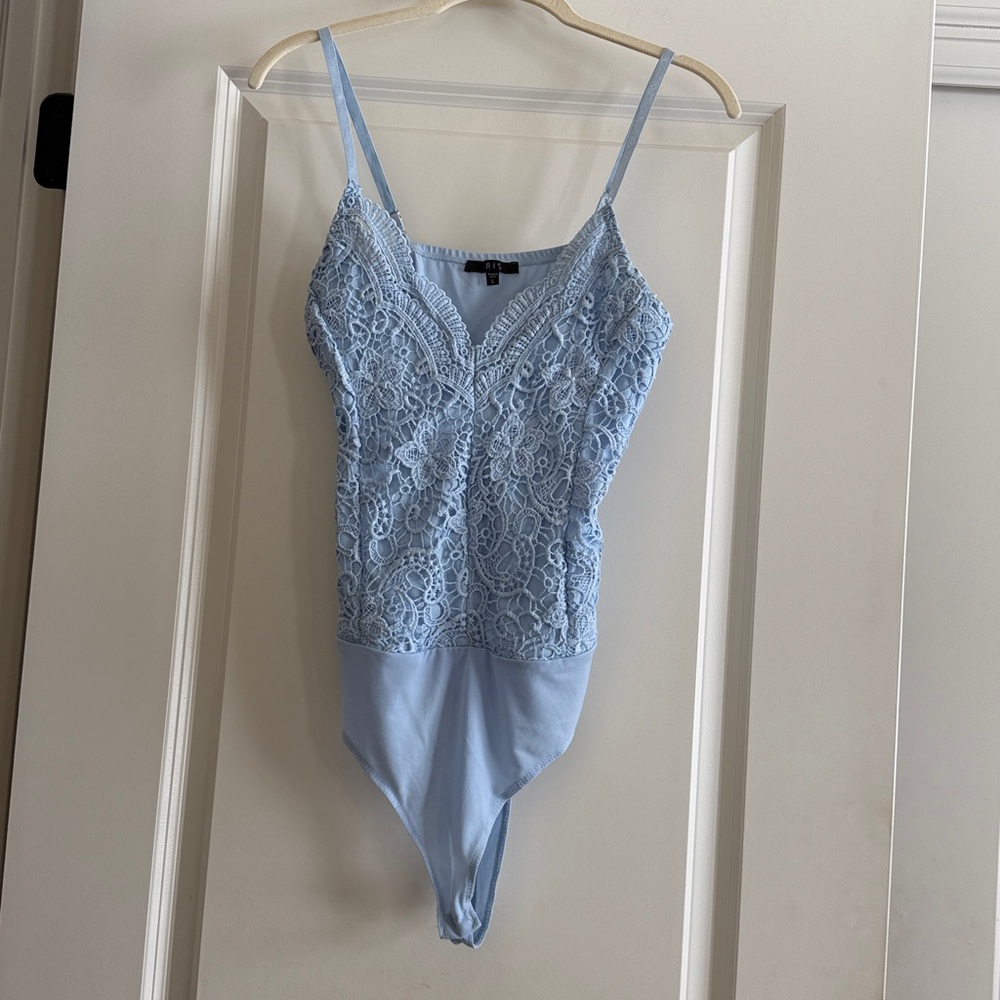 IRIS Lace Bodysuit, Blue, Sz L.